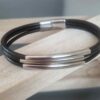 Bracelet homme trois cuirs ronds marrons et tubes argentés