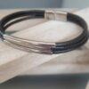 Bracelet homme trois cuirs ronds marrons et tubes argentés