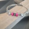 Bracelet femme, ado en cuir rond or, perles roses et argentées