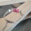 Bracelet femme, ado en cuir rond or, perles roses et argentées
