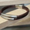 Bracelet homme cuir rond marron et tubes acier