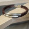 Bracelet homme cuir rond marron et tubes acier