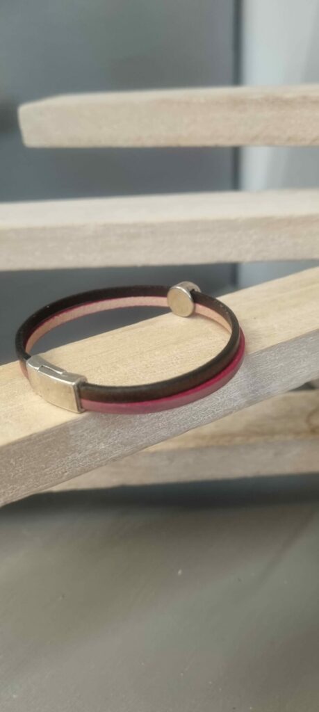 Bracelet femme cuir rose et bronze passant Swarovski