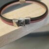 Bracelet femme en cuir de 3mm bronze et nacré rose, passant Swarovski
