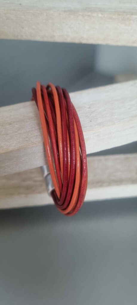 Bracelet femme cuir rond rouge et orange