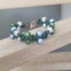 Bracelet enfant, adolescent en macramé cuir rond vert et perles magiques colorées