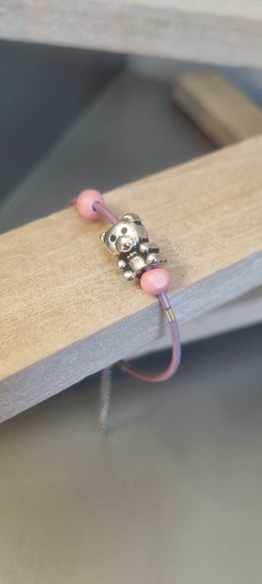 Bracelet enfant cuir rose et ourson