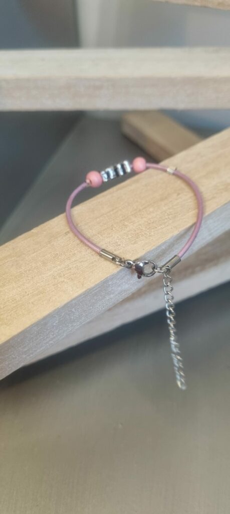 Bracelet enfant cuir rose et ourson