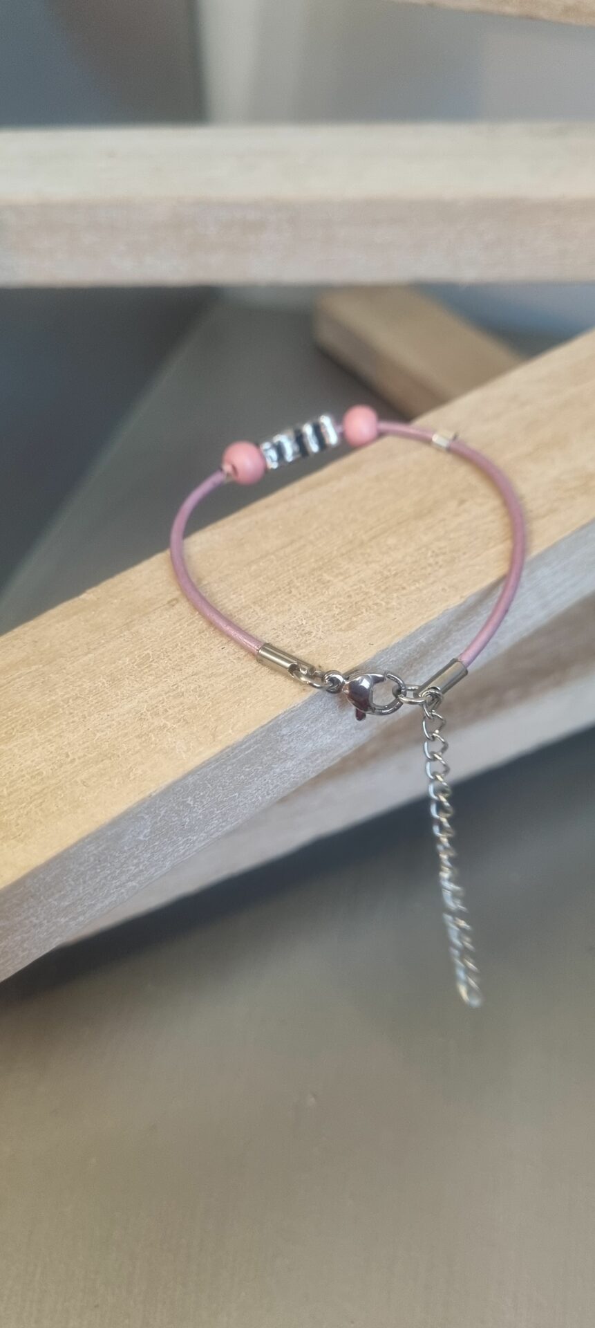 Bracelet enfant cuir rose et ourson
