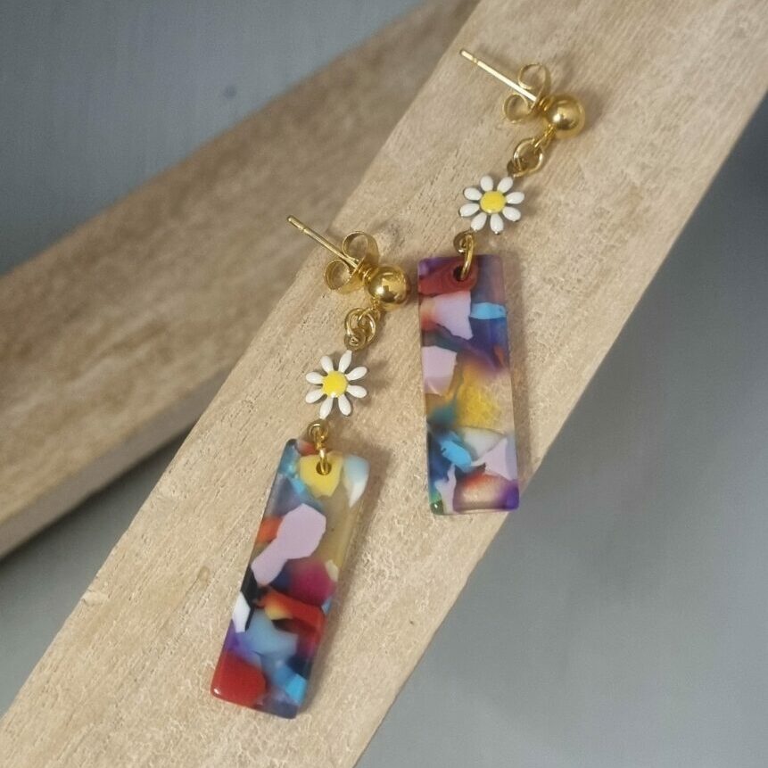 Boucle d'oreille femme marguerite et pendentif acétate