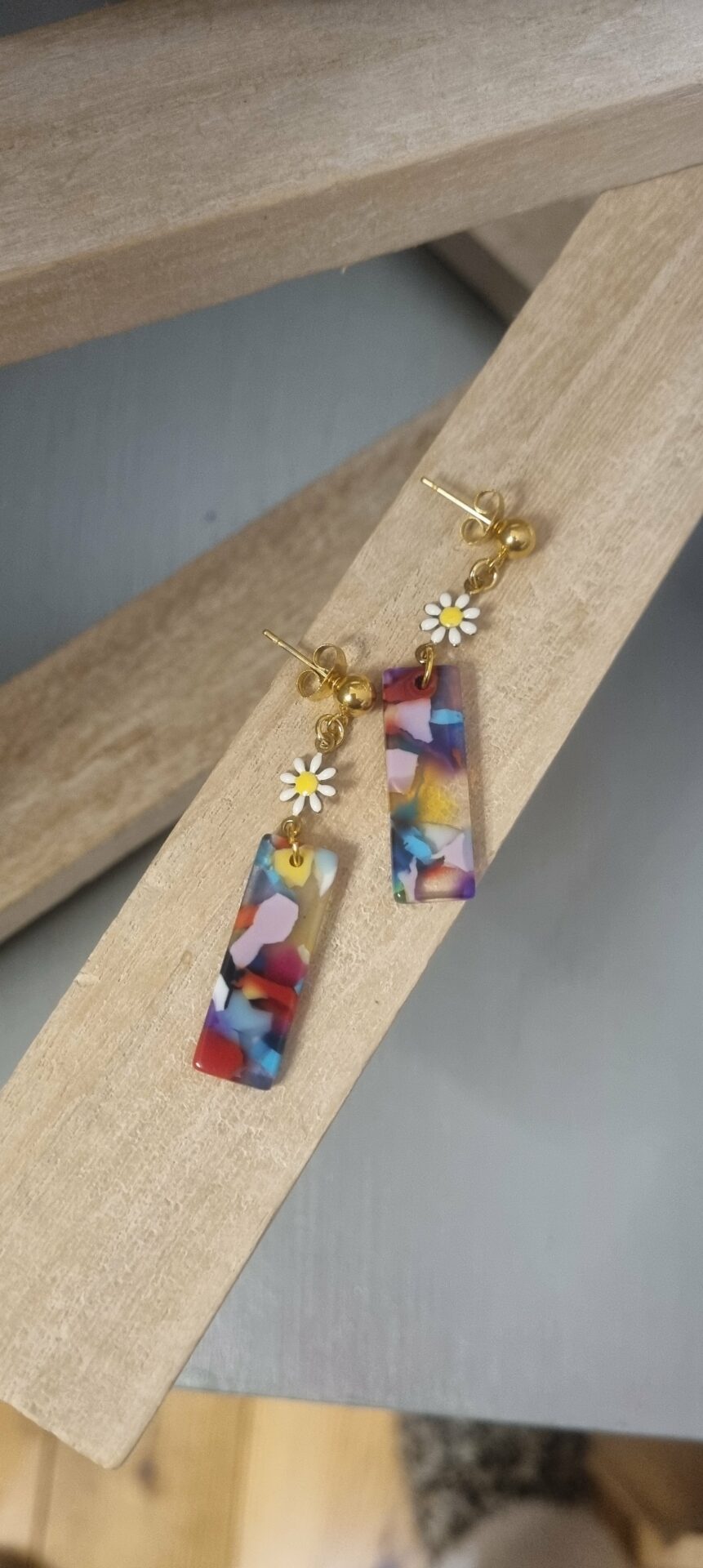 Boucle d'oreille femme marguerite et pendentif acétate