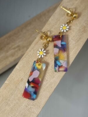Boucle d'oreille femme marguerite et pendentif acétate