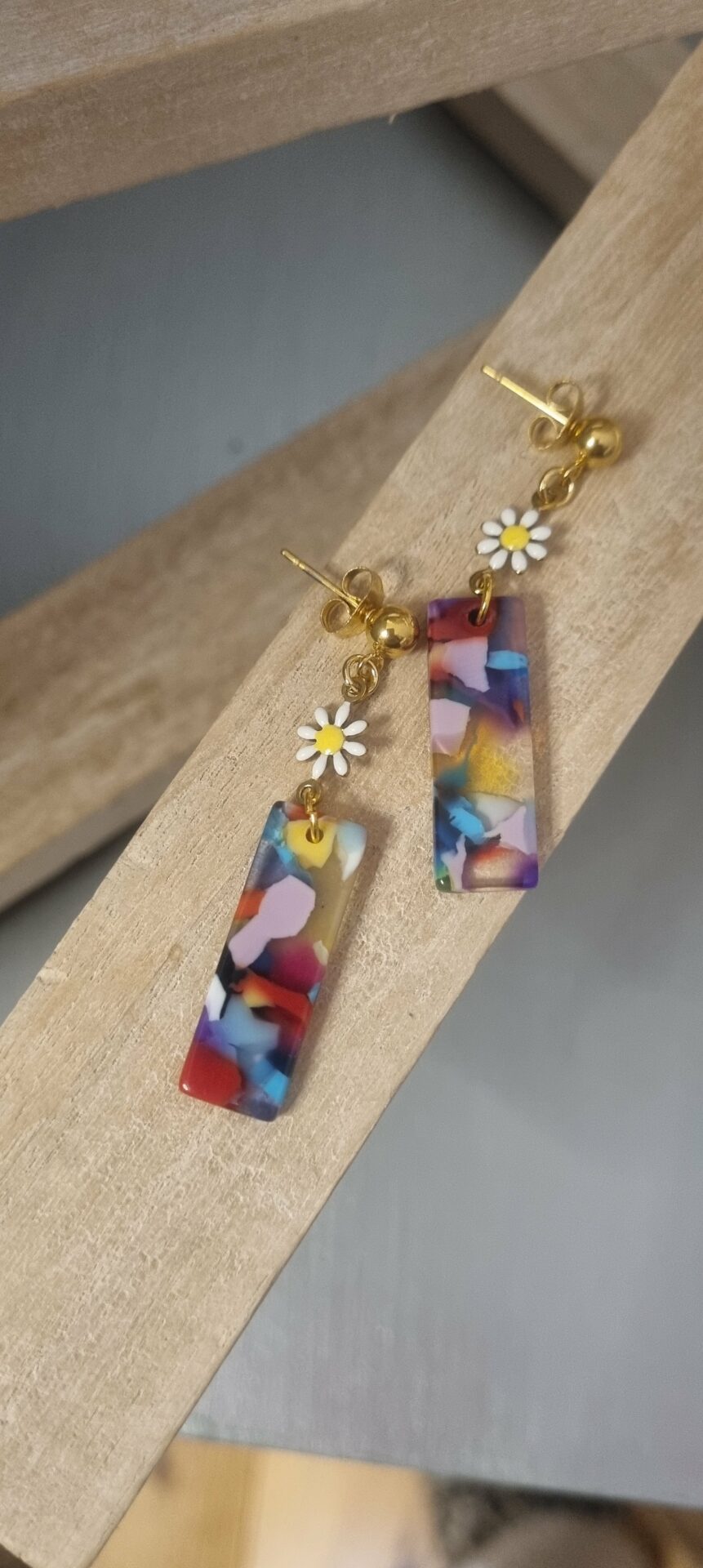 Boucle d'oreille femme marguerite et pendentif acétate