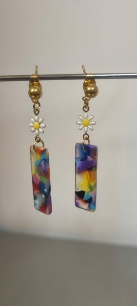 Boucle d'oreille femme marguerite et pendentif acétate