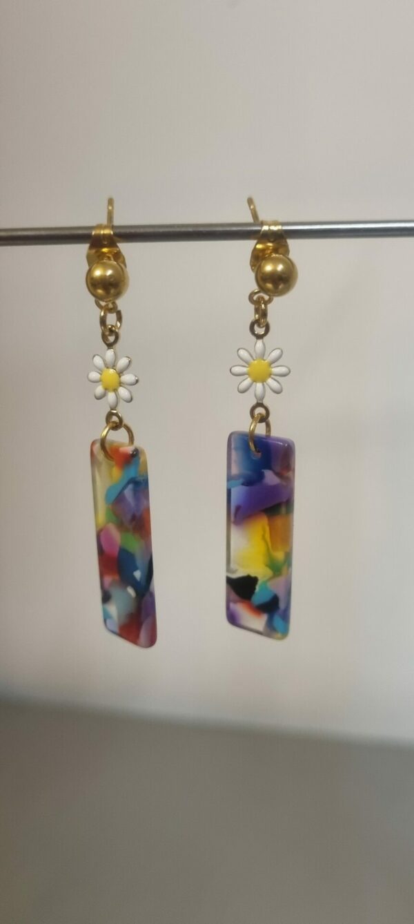 4BO8JA Boucle d'oreille femme marguerite et pendentif acétate