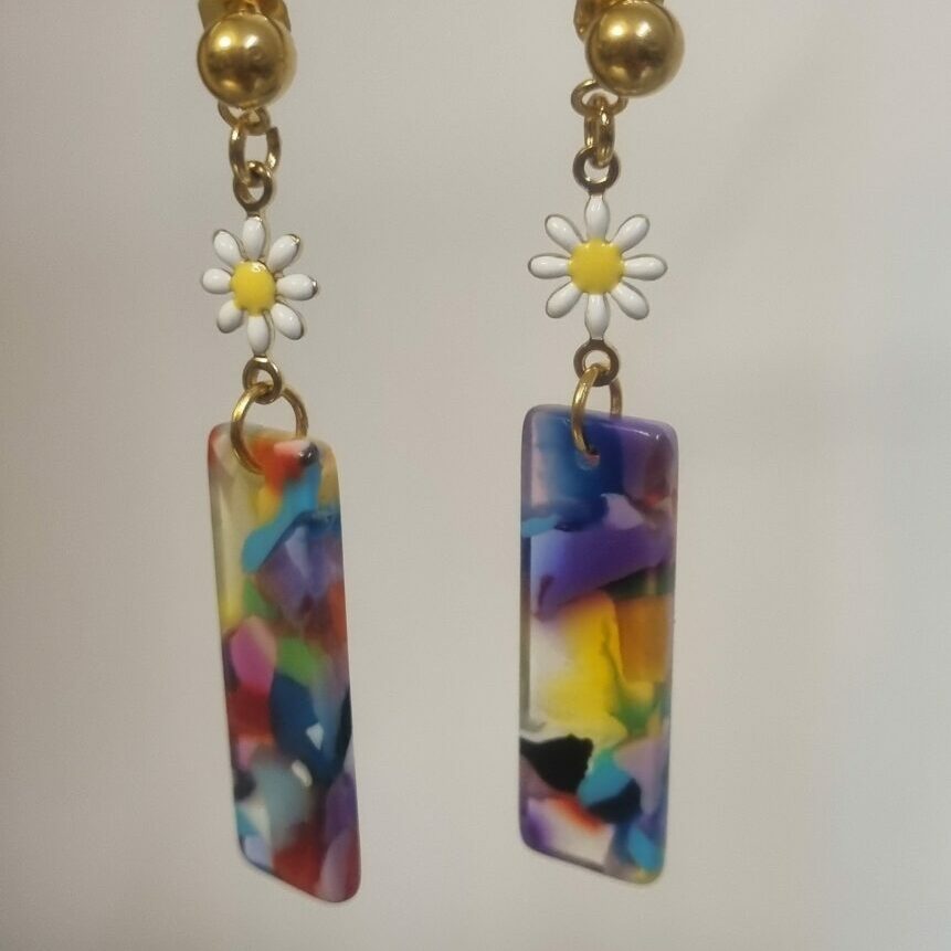 Boucle d'oreille femme marguerite et pendentif acétate