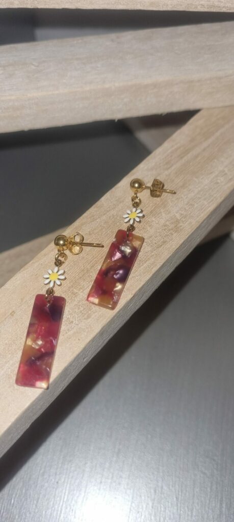 Boucle d'oreille femme marguerite et pendentif acétate