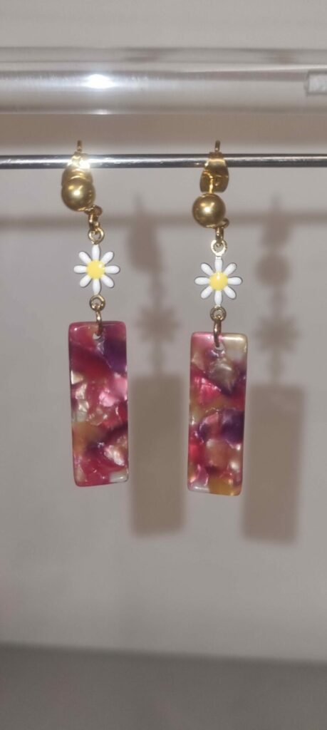 Boucle d'oreille femme marguerite et pendentif acétate