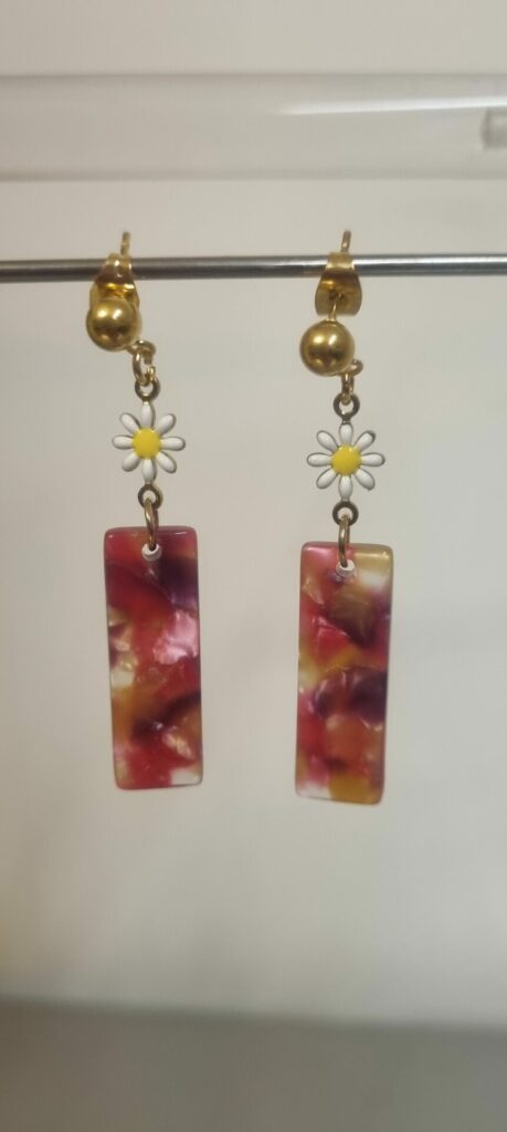 Boucle d'oreille femme marguerite et pendentif acétate
