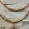 Collier femme en cuir rond orange double tour et etincelle