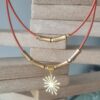 Collier femme en cuir rond orange double tour et etincelle