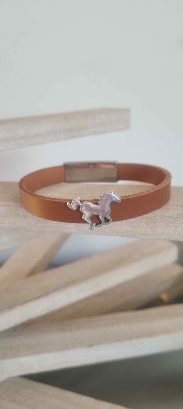 4CUI39 Bracelet homme en cuir nautique marron et passant cheval
