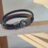 Bracelet homme en cuir noir et bordeaux plat