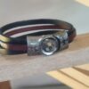 Bracelet homme en cuir noir et bordeaux plat