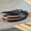Bracelet homme en cuir noir et bordeaux plat