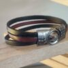 Bracelet homme en cuir noir et bordeaux plat