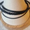 Bracelet homme en cuir noir plat, tressé et rond