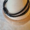 Bracelet homme en cuir noir plat, tressé et rond