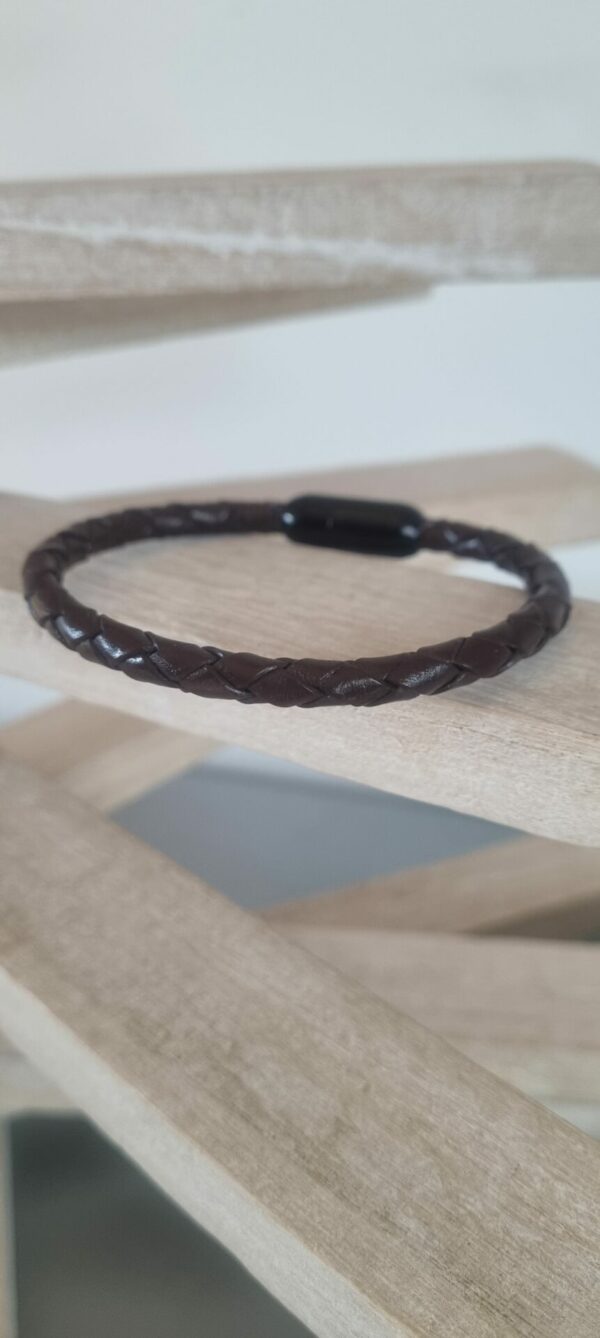 4CO92 Bracelet homme en cuir tressé marron