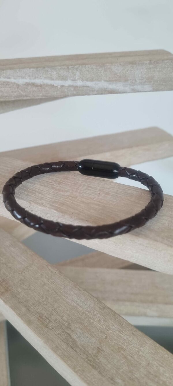 4CO92 Bracelet homme en cuir tressé marron