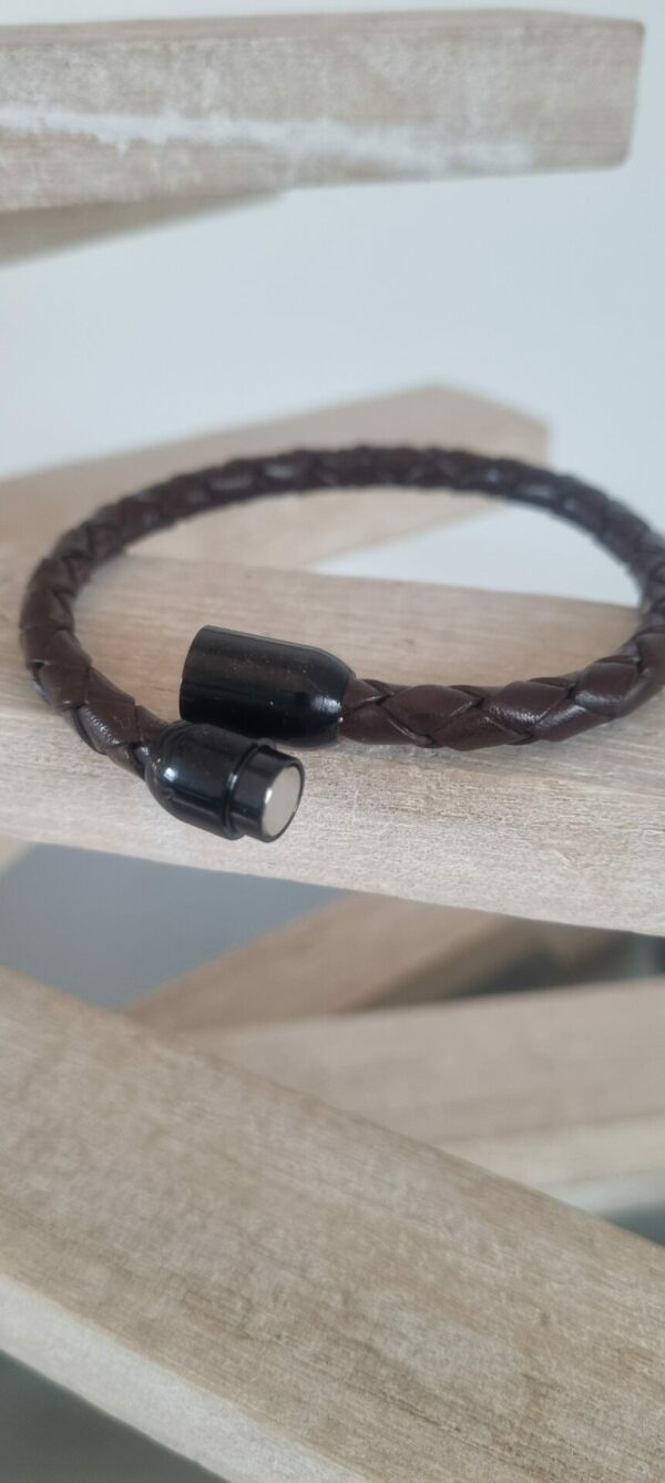 4CO92B Bracelet homme en cuir tressé marron