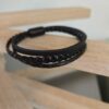 Bracelet homme en cuir rond et plat noir