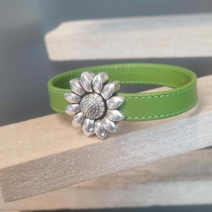 Bracelet femme cuir orange et fermoir fleur