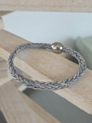 Bracelet mixte cuir rond tressé gris