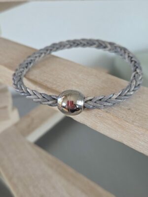 Bracelet mixte cuir rond tressé gris