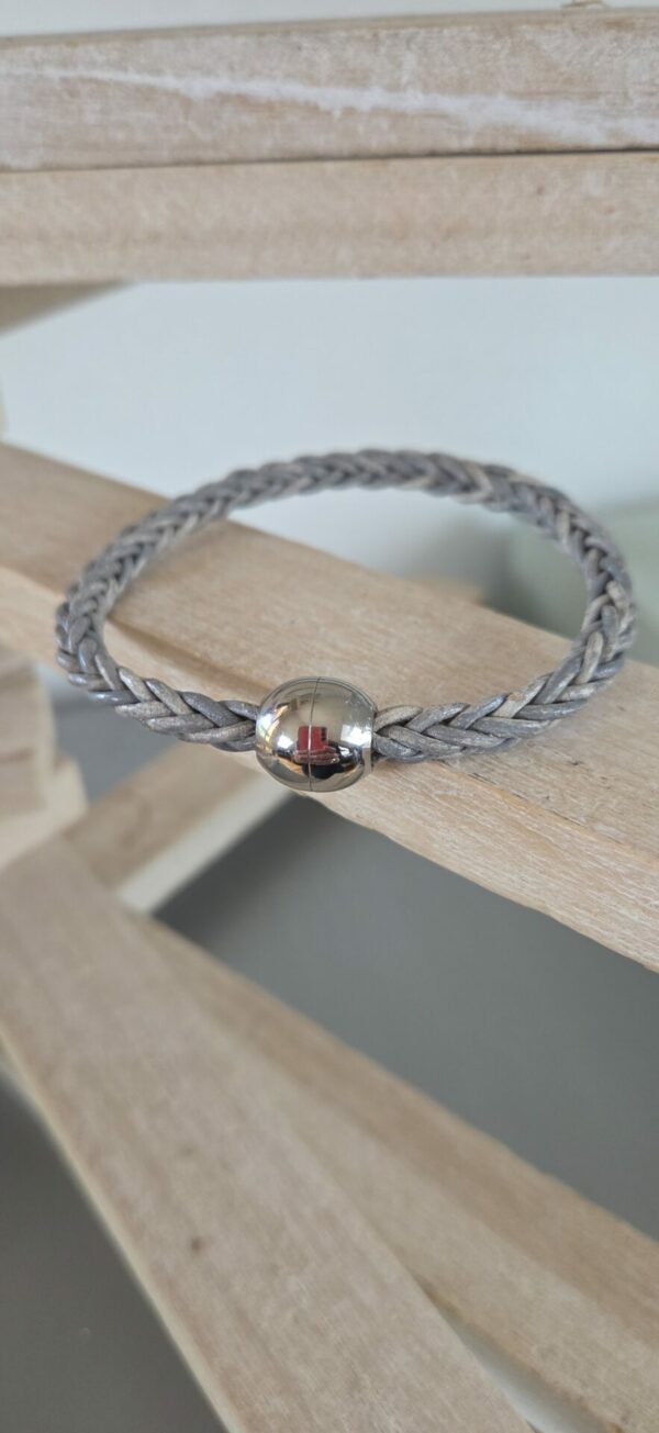 Bracelet mixte cuir rond tressé gris
