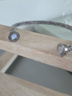 Bracelet mixte cuir rond tressé gris