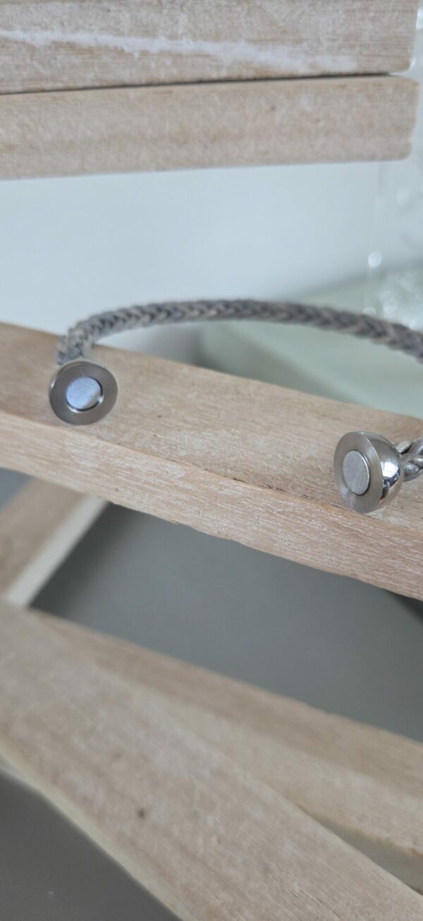Bracelet mixte cuir rond tressé gris