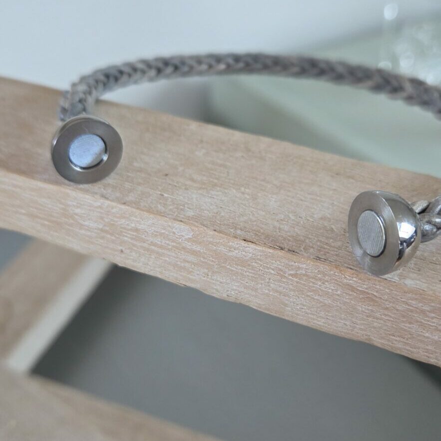 Bracelet mixte cuir rond tressé gris