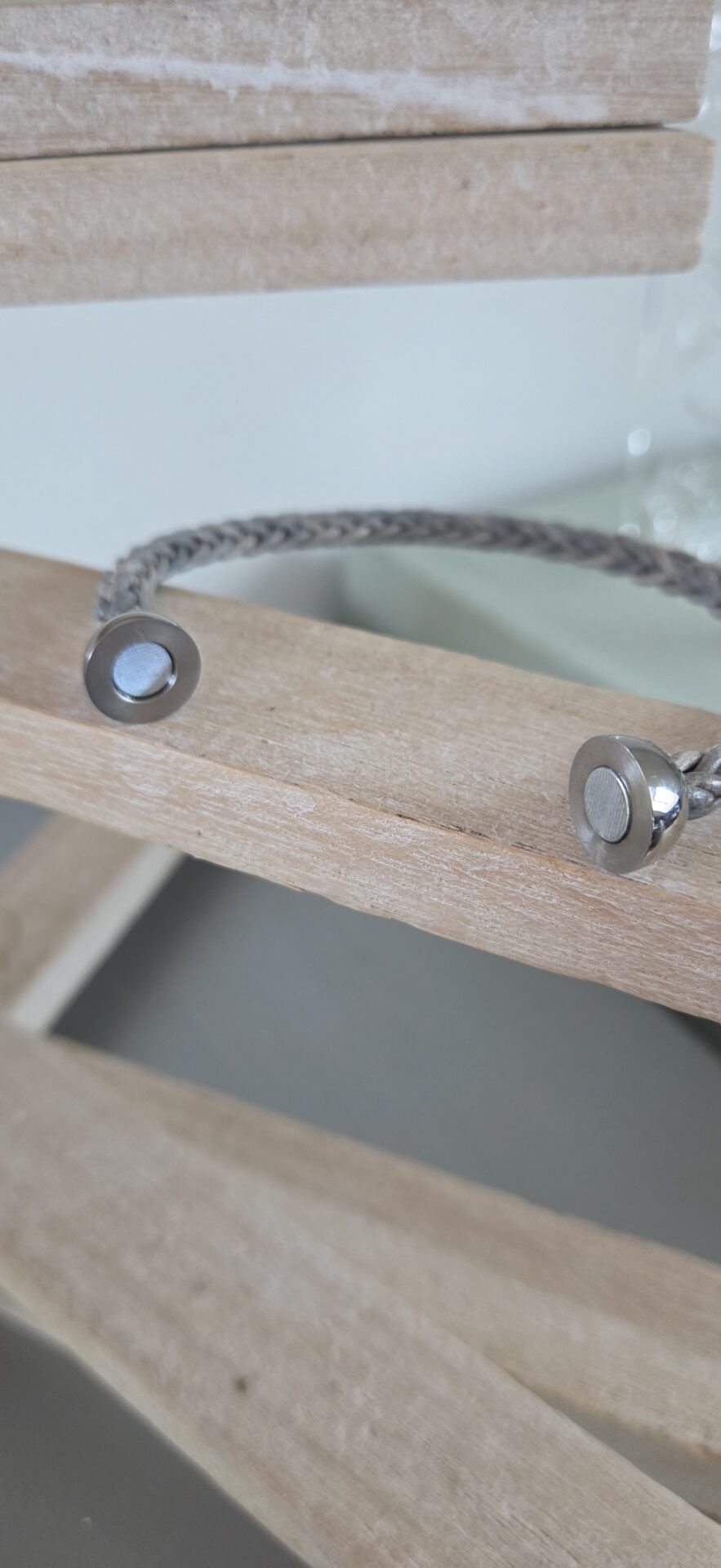 Bracelet mixte cuir rond tressé gris