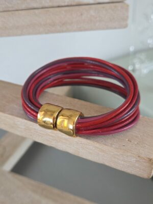 Bracelet femme 16 cuirs ronds tons rose, rouge et violet