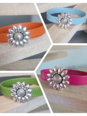 Bracelet fermoir fleur cuir cousu