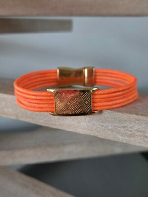Bracelet femme en cuir rond 2mm orange fluo et passant boho