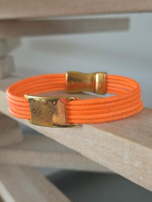 Bracelet femme en cuir rond 2mm orange fluo et passant boho