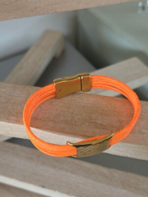 Bracelet femme en cuir rond 2mm orange fluo et passant boho
