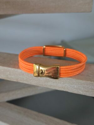 Bracelet femme en cuir rond 2mm orange fluo et passant boho